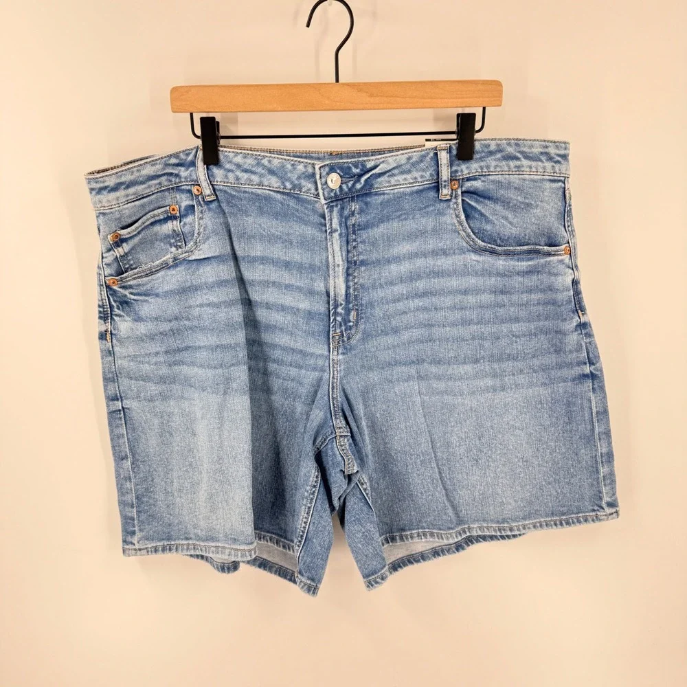 American Eagle Low-Rise Baggy Denim Shorts Blue 18 Y2K Relaxed Stretch